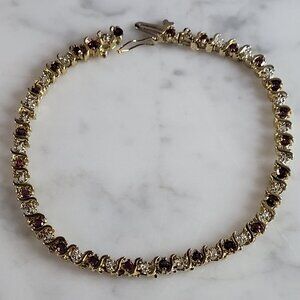 Womens Vintage Estate 12k Yellow Gold Diamond Ruby Tennis Bracelet 10.8g #E6779